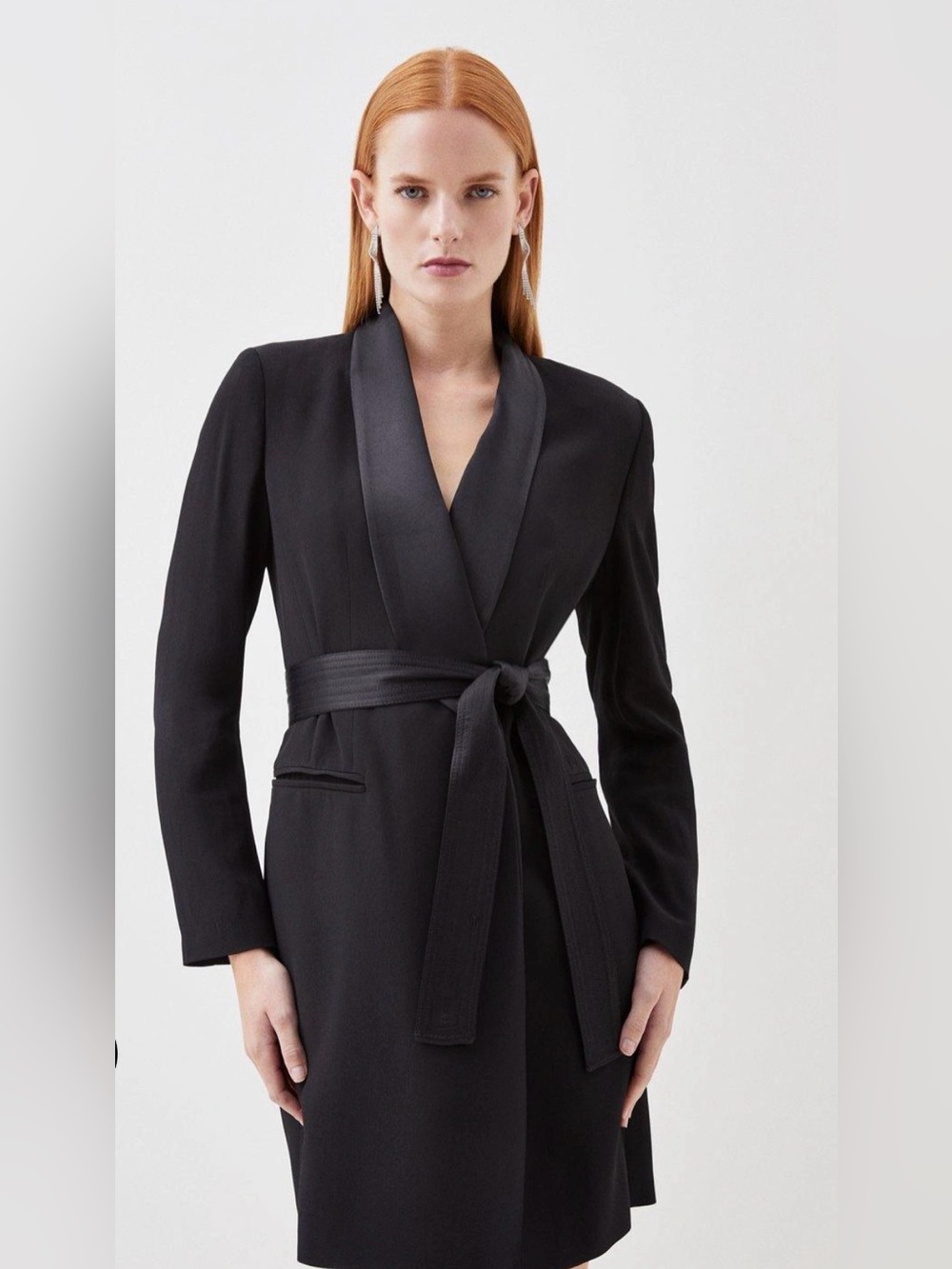 New Karen Millen Tailored Tuxedo Black Mini Dress US Sz 6